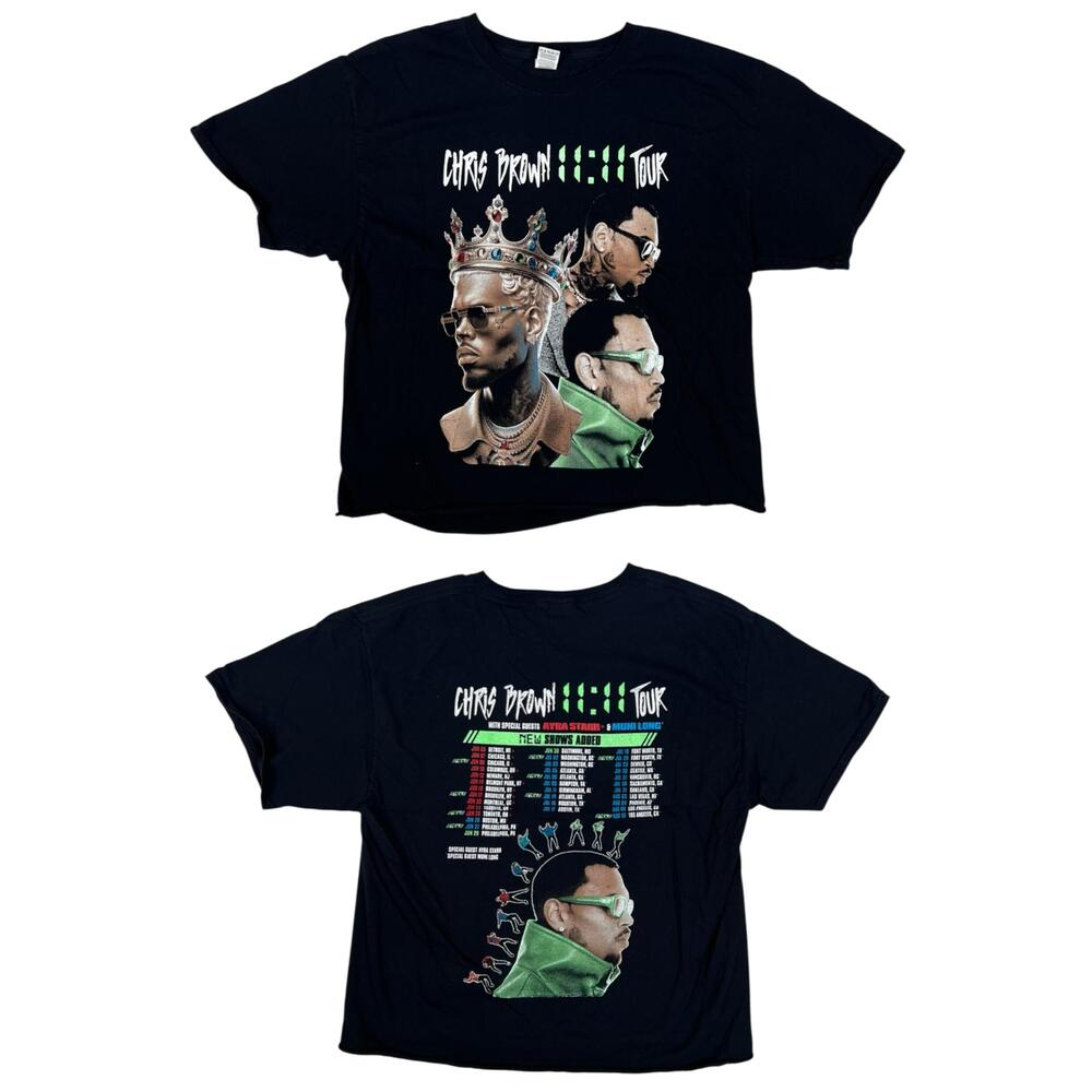 Chris Brown 11:11 Tour T-Shirt Womens Large Black Concert R&B Hip Hop Crop
